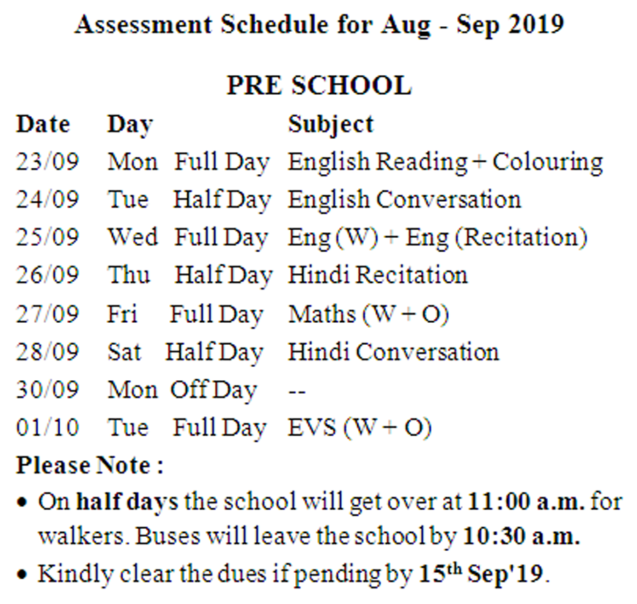 Pre School Schedule